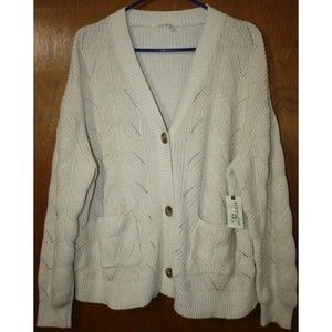 Terra & Sky Women's Plus Size Stitched Button-Front Cardigan Cream Sz 2X NWT